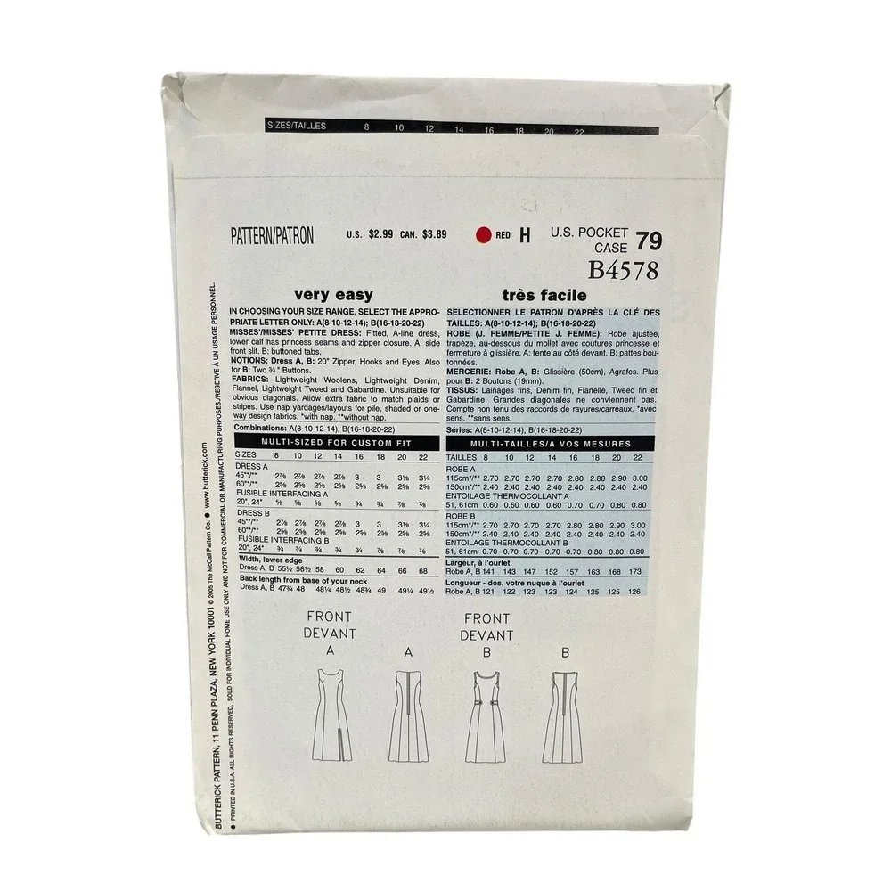 See & Sew B4578 Dress Pattern Size 16-22 Tall Easy Vintage Style
